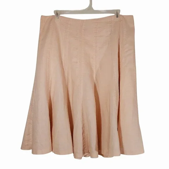 Lauren Ralph Lauren 100% Linen Peach Pink Flared Midi Skirt Good Cond Women 16 - Picture 1 of 5